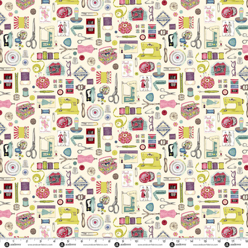 Sew Retro by Makower UK Notions Cream