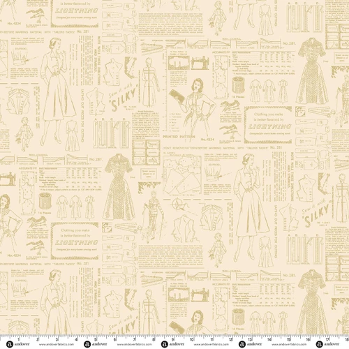 Sew Retro by Makower UK Tonal Pattern Cream