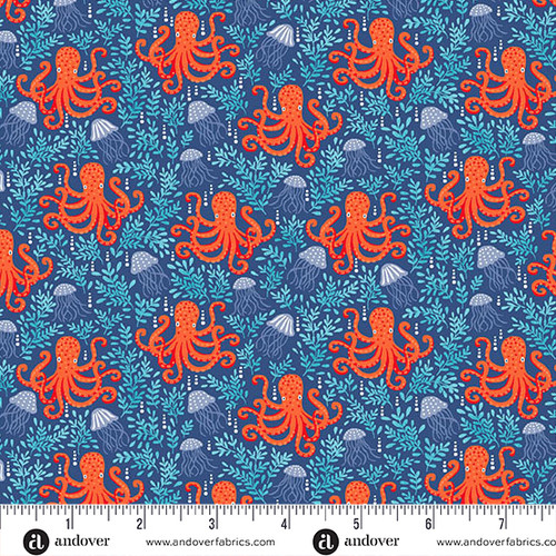 Deep Blue Sea by Makower UK Octopus Dark Blue