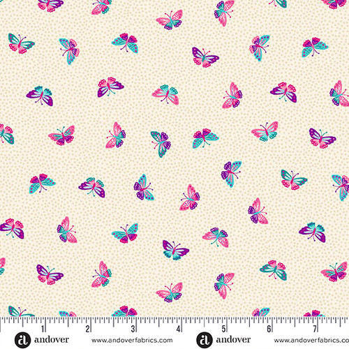 Tropica by Makower UK Butterflies White