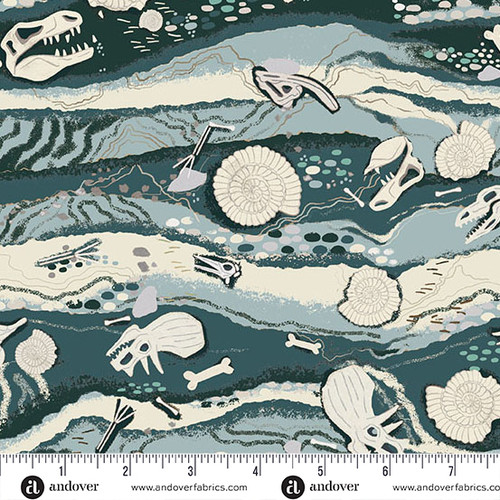 Prehistoric by Makower UK Strata Blue