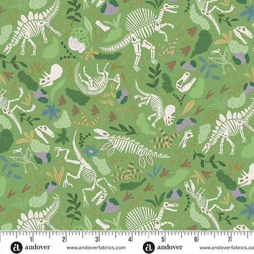Prehistoric by Makower UK Fossils Green