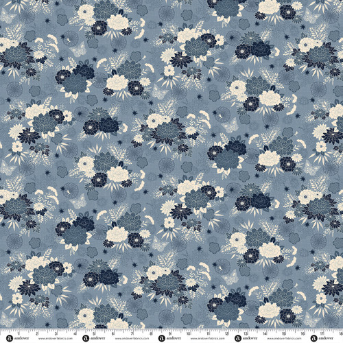 Indigo by Makower UK Bloom Mid Blue