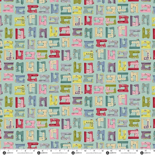 Sew Retro by Makower UK Sewing Machines Teal