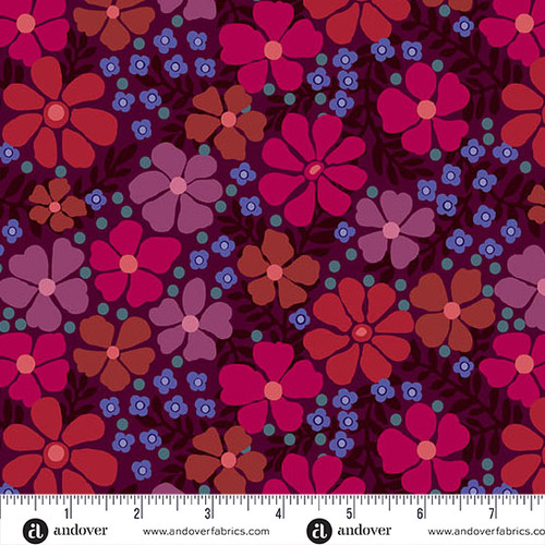 Mystic Meadow by Nancy Rink Packed Floral Red