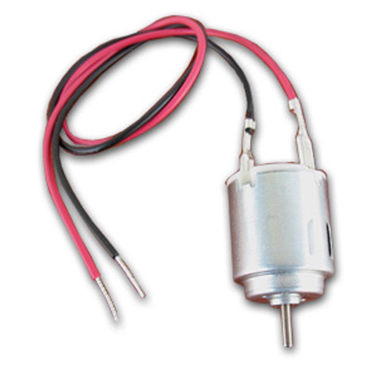 P56046 is a basic round toy motor often used in science kits. Ships with detached wires. Customers will plug in the wires when needed. One end of the wires have a female connector and the other end is stripped and tinned for easy connection. 