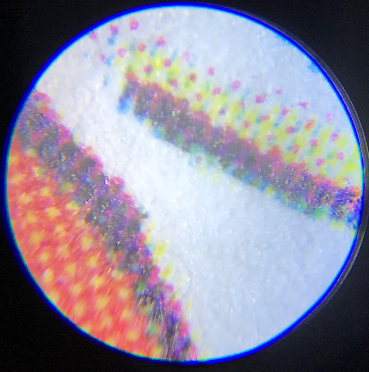 Inspecting newspaper color image using Pocket Microscope Zoom 60X - 100X 