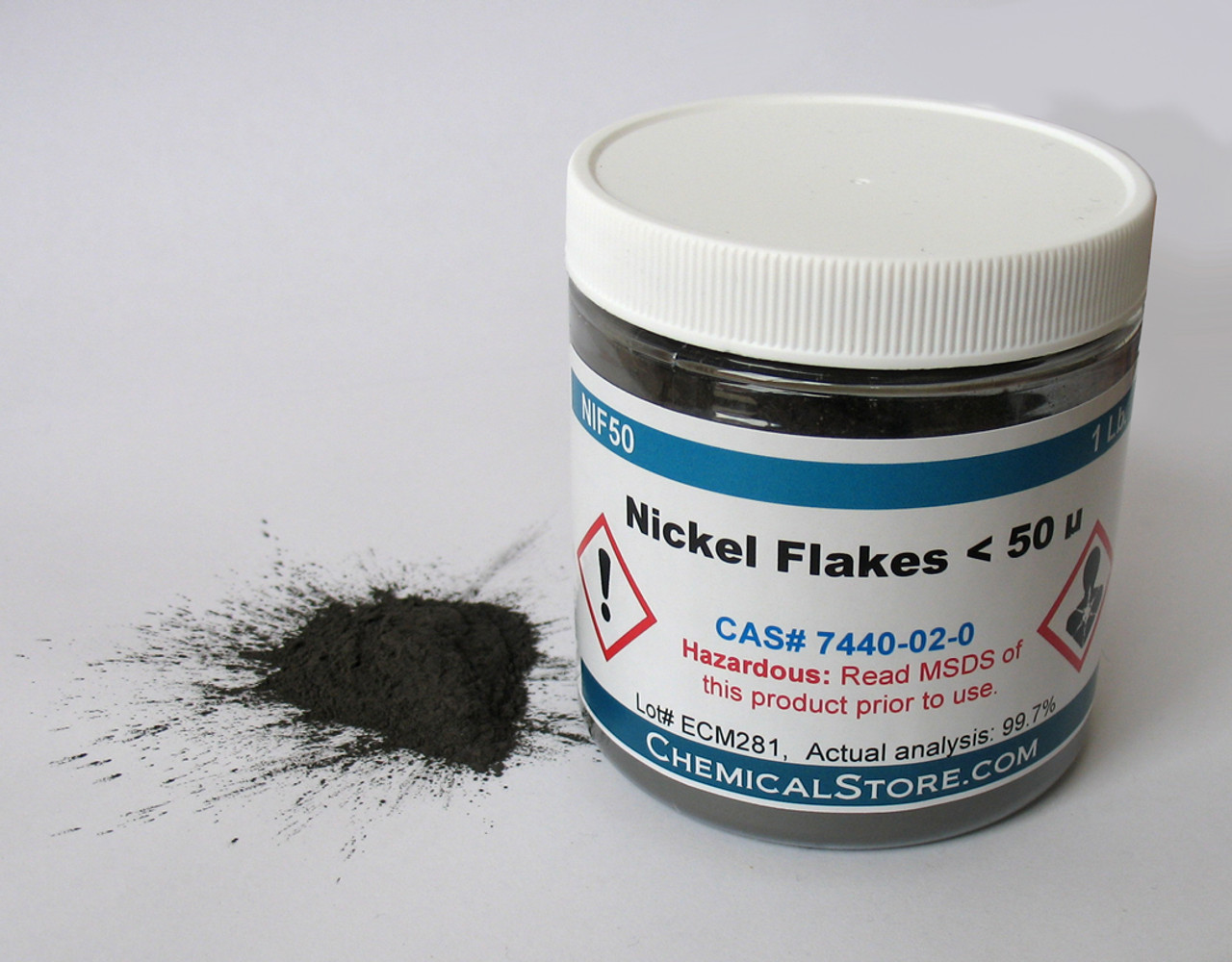 Fine nickel powder flaked grade 50 is an irregular-shaped platelet with high average aspect ratio ideal for a range of applications such as Anti-seize lubricants, Conductive coatings, Pigments and binders.