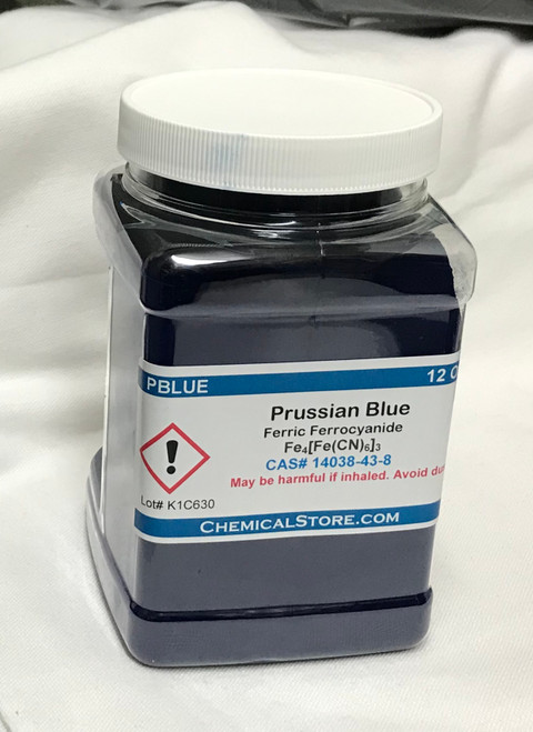 Prussian Blue also known as Ferric Ferrocyanide is a widely used inorganic blue pigment. Other names of Prussian blue are Berlin blue, iron blue, Milori blue, Paris blue, Turnsbull blue German: Berlinerblau, Pariserblau, Turnbullsblau.
Prussian blue is a cheap non toxic pigment with intense blue color used in water color, oil paint, laundry, blue ink, crayons and dying.