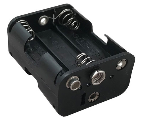 Battery holder for 6 AA batteries including 9 volt connector in one side.