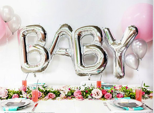 34" Large Silver "BABY" Balloon Kit- Includes 4 Balloons