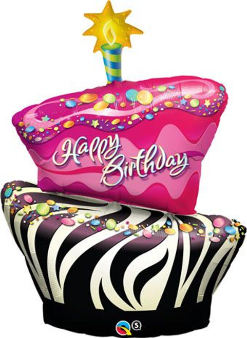 41" Funky Zebra Birthday Cake Helium Foil Balloons #31026