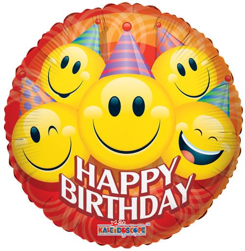 18" Happy Birthday Smile Faces Balloons & Confetti Helium Foil Balloons (5 PACK) #17979