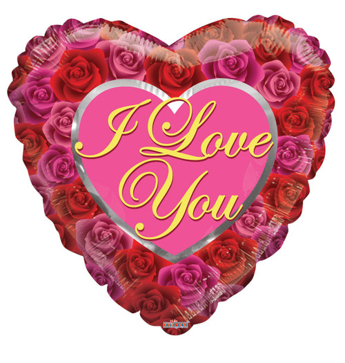 9" I Love You With Roses Heart Shape Air Fill Only Foil Balloon (5 Pack) #15602-09