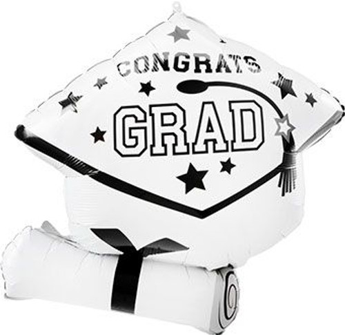 25" Graduation White Cap Shape Helium Foil Balloon 1ct #44421
