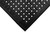 Corner of Comfort Flow mat - black rubber with texture across the top and holes throughout. Also has beveled edges.
