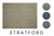 Isolated image of tan colored Desk Chair mat with "Stratford" written underneath it. To the right are three more swatches - top is tan/beige, middle is blue, bottom is a grey. Isolated image of tan colored Desk Chair mat with "Stratford" written underneath it. To the right are three more swatches - top is tan/beige, middle is blue, bottom is a grey.