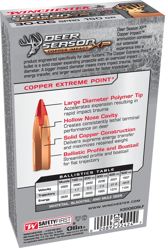 Winchester Ammo X3006DSLF Deer Season XP Copper Impact 30-06
