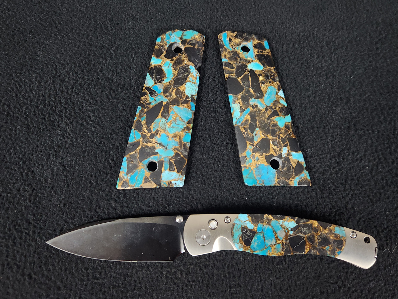 1911 Grips Turquoise & Obsidian w/ El Ray knife - Clay Shooters Supply