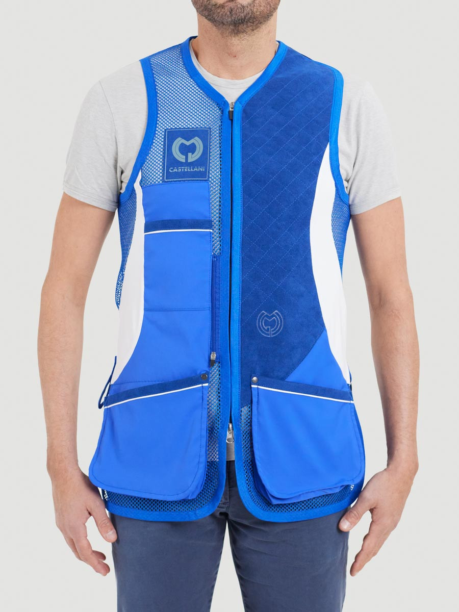 トップス made in ITALY CASTELLANI vest CASTELLANI MENS EVO MESH ALCANTARA SHOOTING VEST- LIGHT BLUE- 040