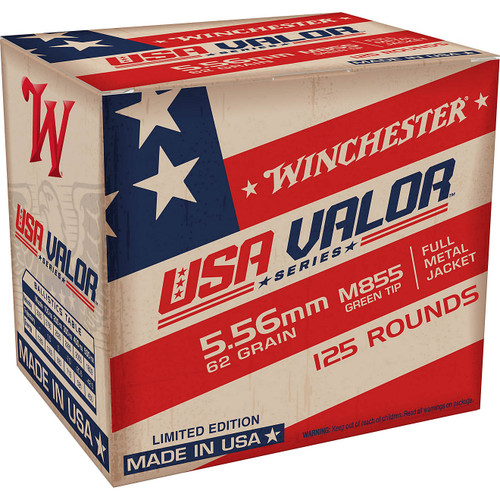 Winchester USA Valor 5.56mm 62rd M855 Green Tip- CASE (10 boxes/125rd per box)