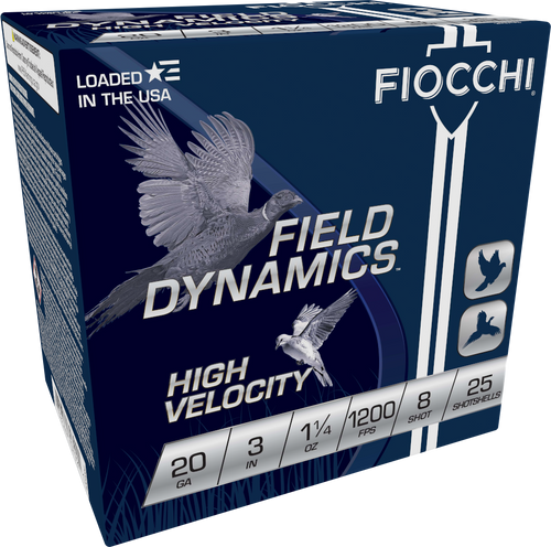Fiocchi 203HV8 Field Dynamics High Velocity 20ga 3" 1 1/4 oz #8 CASE - 250rds