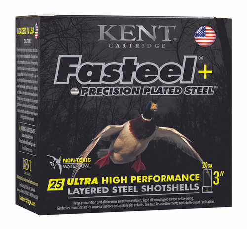 Kent Fasteel + 20ga, 3", 1oz, 1350fps, #2-4, Box/25rd