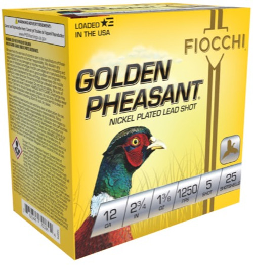 Fiocchi 12GP5 Golden Pheasant 12ga 2.75" 1 3/8 oz #5 - Box/25rds Fiocchi 12GP5 Golden Pheasant 12ga 2.75" 1 3/8 oz #5 - Box/25rds