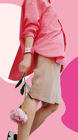 Pink color, pink flowers all around, the perfect watch and a bracelet to complete the Mood