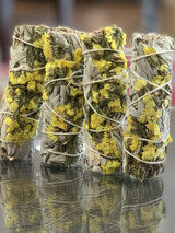 White California Sage + Yellow Flowers Smudge Stick