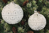 Embossed Cottage White Glass Ball Ornament