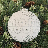 Embossed Cottage White Glass Ball Ornament