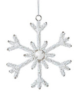 White Glass Beaded Snowflake Ornament