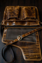 Dark Walnut Buffalo Leather Messenger Bag
