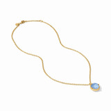 Honeybee Solitaire Chalcedony Blue Pendant Gold Necklace