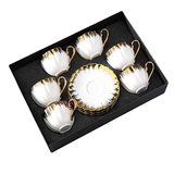 White Golden Rim Royal Bone China Vintage Tea Cups and Saucers Set, 12pc