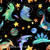 Colorful Dinosaur Black Cotton Woven Fabric - Preorder Digital Print