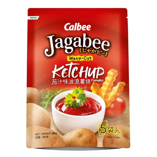 CALBEE - JAGABEE Wavecut Potato Sticks Ketchup Flavor | 宅卡B 波浪薯條 茄汁味 Bag Size (17G X5 Small Pack) 85G