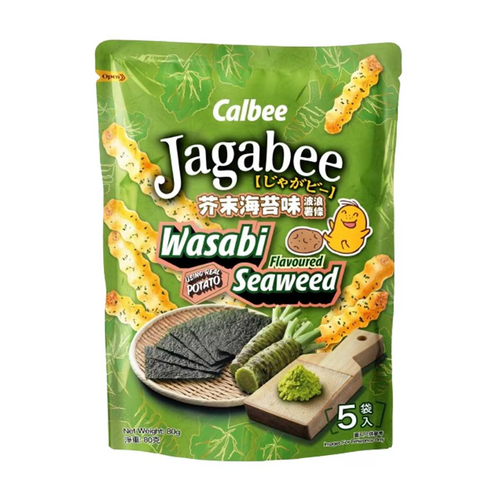 CALBEE - JAGABEE Wave Cut Potato Sticks Wasabi Seaweed Flv | 宅卡B 波浪薯條 芥末海苔味 Bag Size (16G X 5 Small Pack) 80G