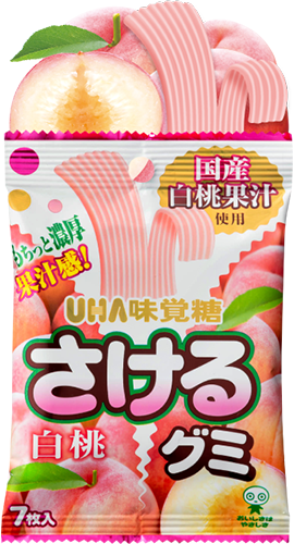 UHA Sakeru Fruit Juice Gummy (Peach Flavor) | 味覺糖 白桃味扭條軟糖 7pcs