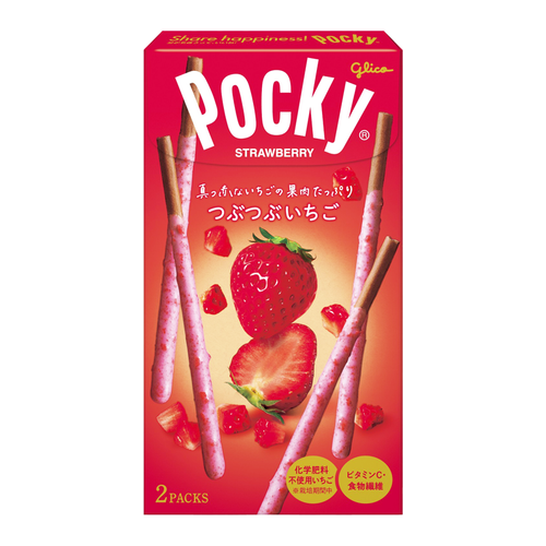 GLICO Strawberry Pocky Biscuit Stick | 固力果 粒粒士多啤梨果肉 27.5g x 2 袋入