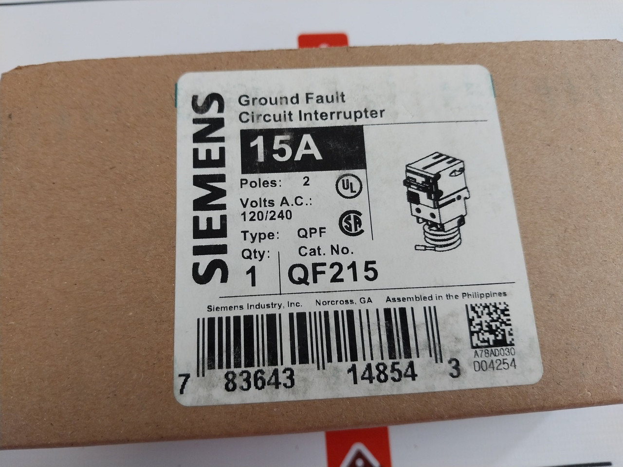Siemens Qf215 Qpf Ground Fault Circuit Interrupter Breaker 2 Pole 15A ...