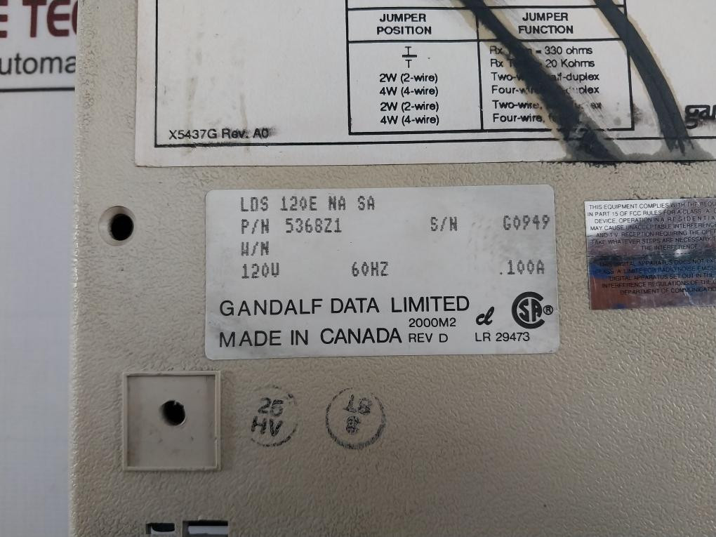 Gandalf Lds 120E Limited Distance Modem 5368Z1 120V 60Hz 100A 2000M2 Rev.D