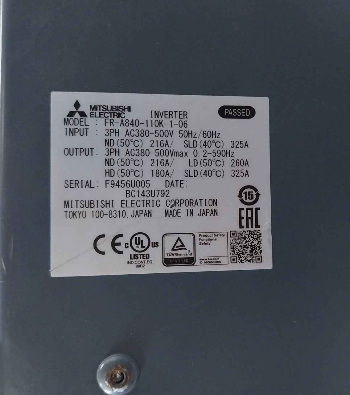 Mitsubishi Electric Fr-a840-110k-1-06 Frequency Inverter Drive