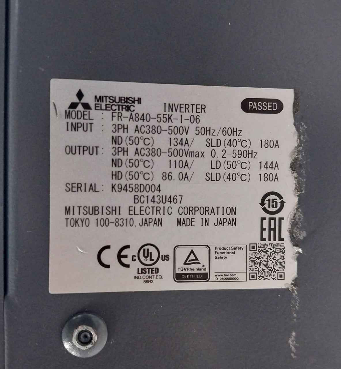 Mitsubishi Electric Fr-a840-55K-1-06 Inverter 3Ph Ac380-500V 50Hz