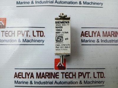 Siemens 3Na3 830-7Y, Nh00 100A Fuse Link 500V Siemens 3Na3 830-7Y, Nh00 100A Fuse Link 500V