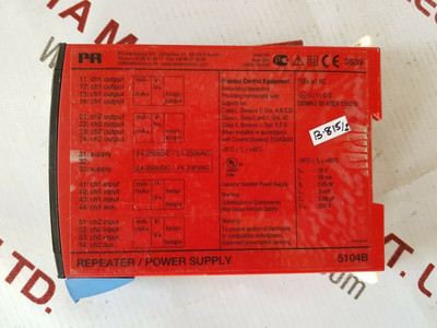 Pr Electronics 5104B Repeater Power Supply 24-230V/24-250V 3W 50/60Hz - Used Pr Electronics 5104B Repeater Power Supply 24-230V/24-250V 3W 50/60Hz - Used
