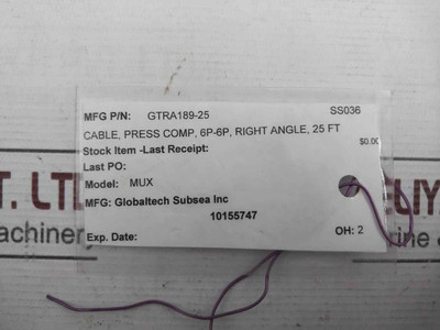 Globaltech Subsea Gtra189-25 Mux Pbof Pressure Comp Cable Assembly 8 Meter