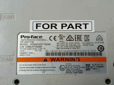 Pro-face Pfxgp4301Tadw Human Machine Interface 24Vdc 0.43A T5 (Not Working)