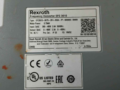 Rexroth Efc3610-0K75-3P4-mda-7P-nnnnn-nnnn Frequency Converter 2.6A 50/60Hz